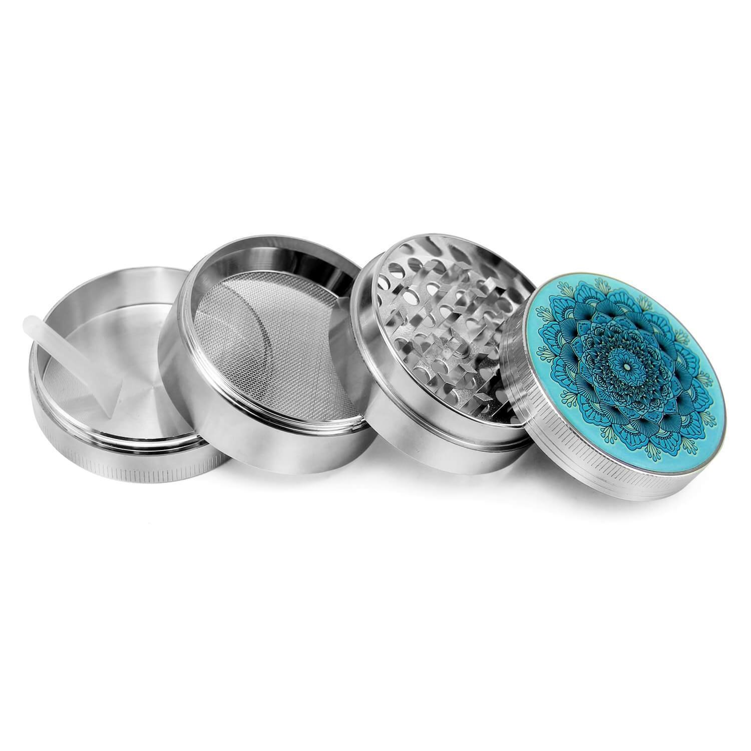 4_piece_herb_grinder_4480x_c87d8f56-4ce2-42d4-b4da-c8d79e535fbf.jpg Mandala Grinder Silver - Image 1