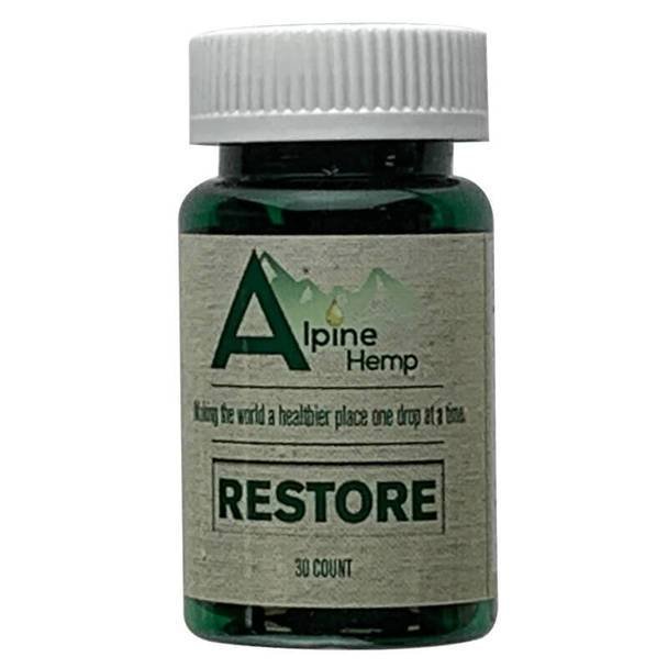 AlpineHemp_-_Caps_Restore_30_Count__15995.1568153921.jpg Alpine Hemp - CBD Capsule - Restore - 20mg - Image 1