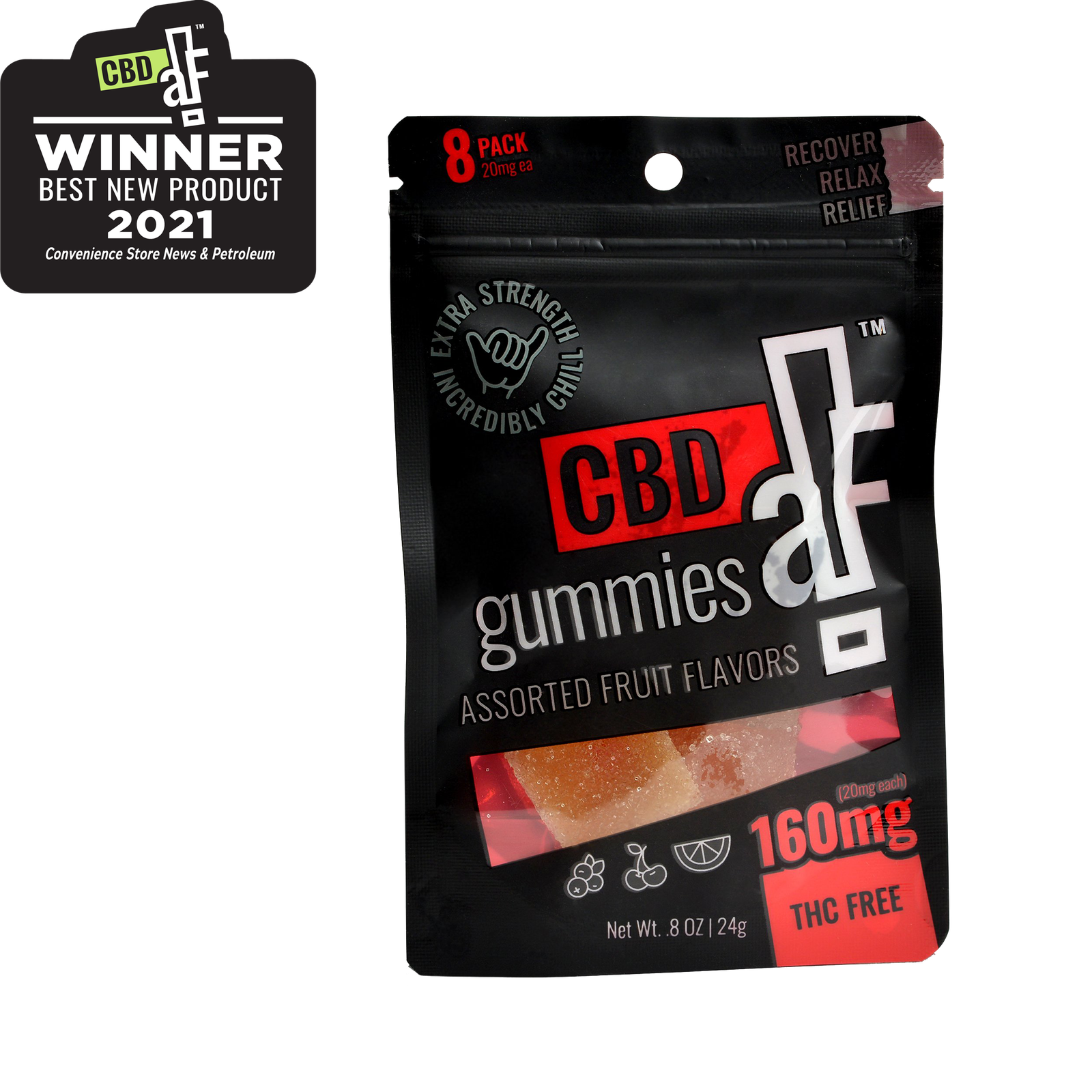 CBDAFGummiesAssortedFruitFlavors160mg_1_2-badge.png CBDaF! GUMMIES 160MG 8 CT FRUIT FLAVORS - Image 1