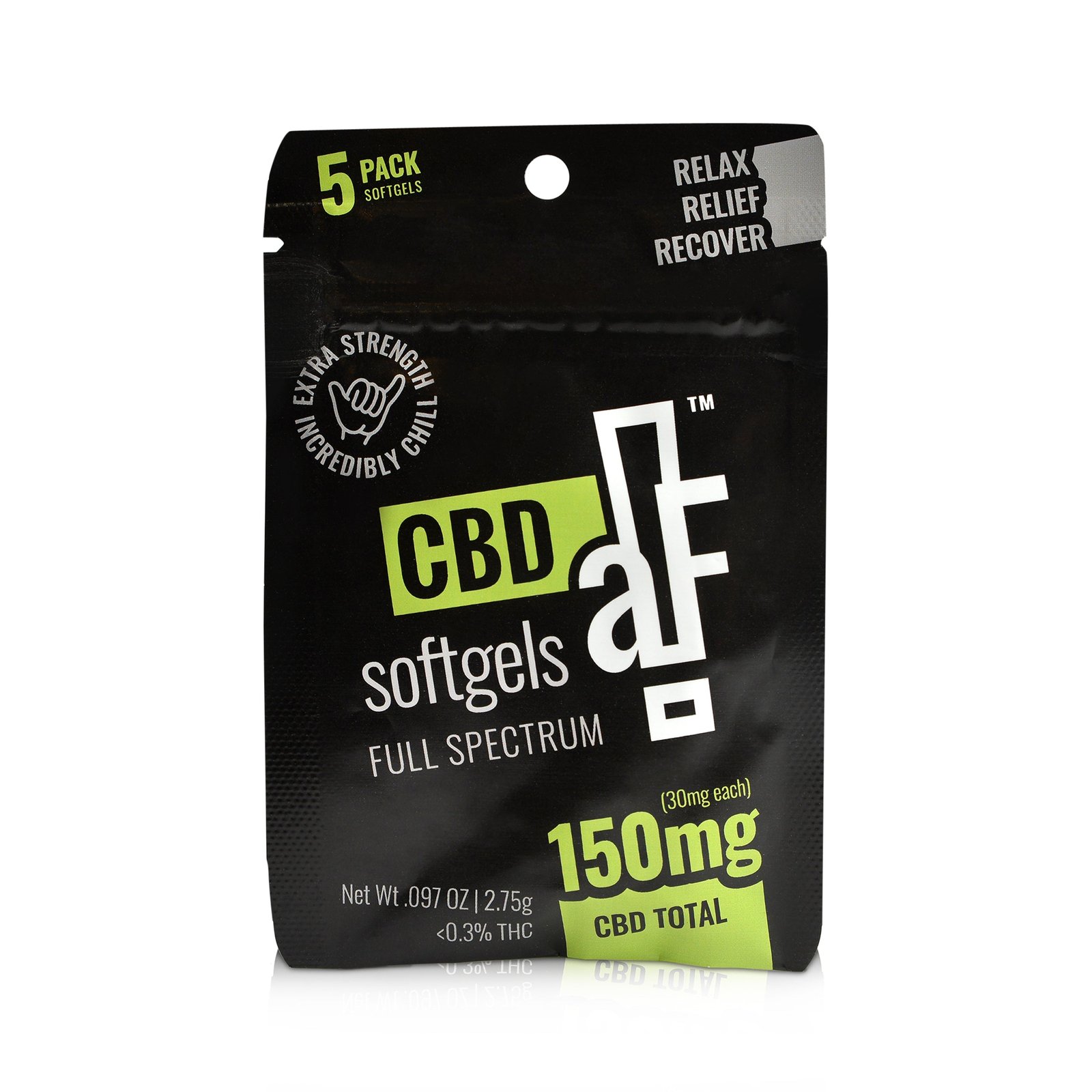 CBDAFSoftgelsFullSpectrum5ctFrontJPG.jpg CBDaF! SOFTGELS 150MG 5CT - Image 1