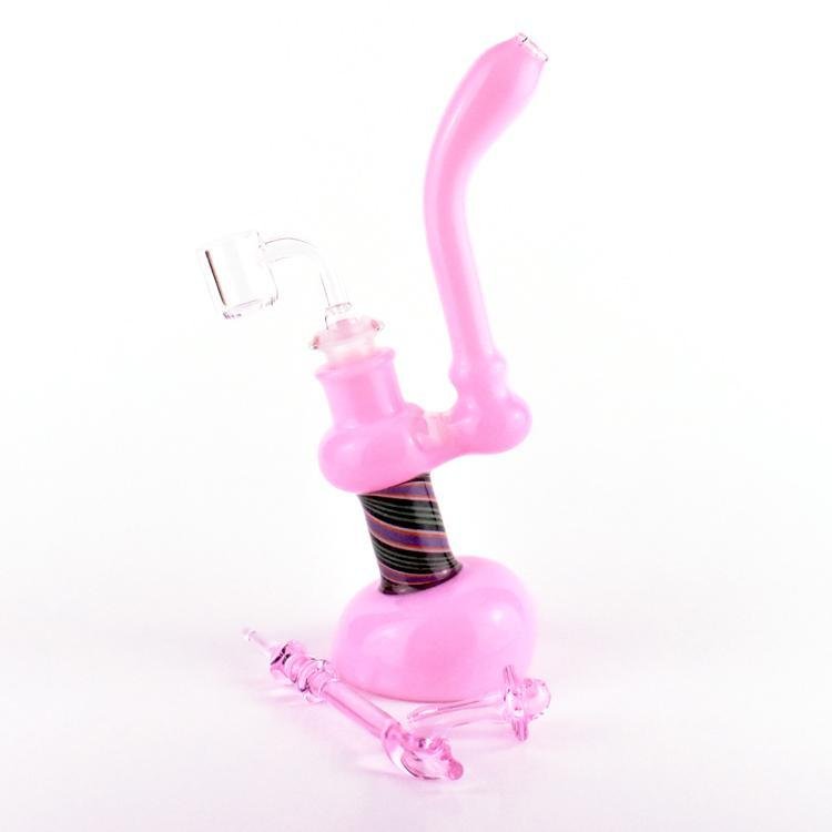 DSC_0357_1200x1200_e1a548b0-8568-42a8-9325-2391f4a060e0.jpg USA MADE Pink Dab Rig Bubbler Bong with Quartz Banger, Cap and Tool - Image 1