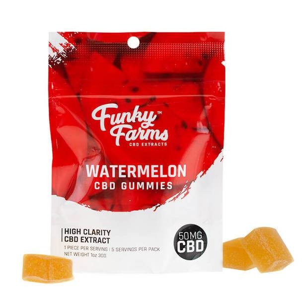 Funky_Farms_-_CBD_Gummies_Watermelon_1_Front__94089.1565281115.jpg Funky Farms - CBD Gummies - Watermelon - 50mg - Image 1