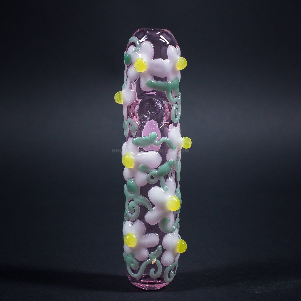 IMG_0021_1024x_d4ac7512-0242-414e-b051-70a8fc9935be.jpg Chameleon Glass Flower Power SteamRoller Hand Pipe - Pink GLOW - Image 1