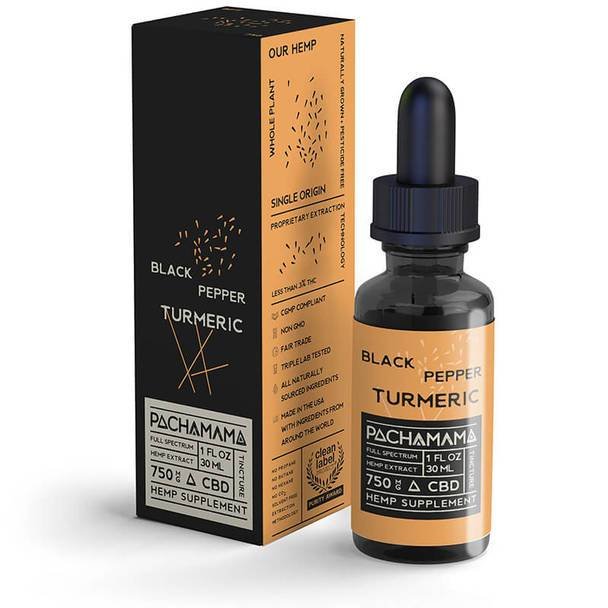 Pachamama_-_Black_Turmeric_750mg__12556.1571686036.jpg Pachamama - CBD Tincture - Black Pepper Turmeric - 750mg-1750mg - Image 1