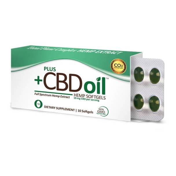 PlusCBD_Oil_-_Green_Softgels_10_Count__92734.1576003041.jpg PlusCBD Oil - CBD Softgels - Green Blend Full Spectrum - 10mg - Image 1