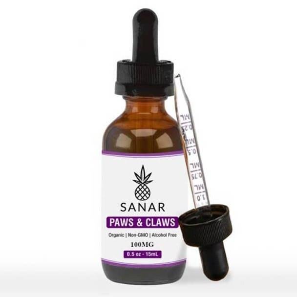 Sanar_-_Pet_Tinc_100mg__70221.1573078059.jpg Sanar - CBD Pet Tincture - Paws & Claws Full Spectrum Wild Salmon - 100mg-600mg - Image 1