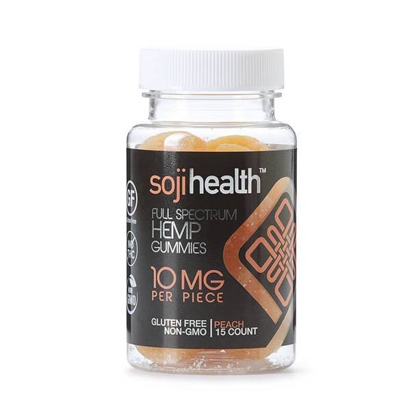 Soji_Health_CBD_-_Peach_Gummies_10mg__73402.1568847514.jpg Soji Health - CBD Edible - Peach Gummies - 15pc-10mg - Image 1