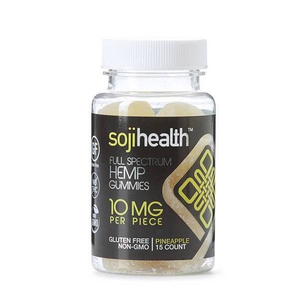 Soji_Health_CBD_-_Pineapple_Gummies_10mg__67982.1568847484.jpg Soji Health - CBD Edible - Pineapple Gummies - 15pc-10mg - Image 1