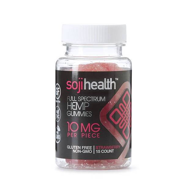 Soji_Health_CBD_-_Strawberry_Gummies_10mg__25733.1568847540.jpg Soji Health - CBD Edible - Strawberry Gummies - 15pc-10mg - Image 1