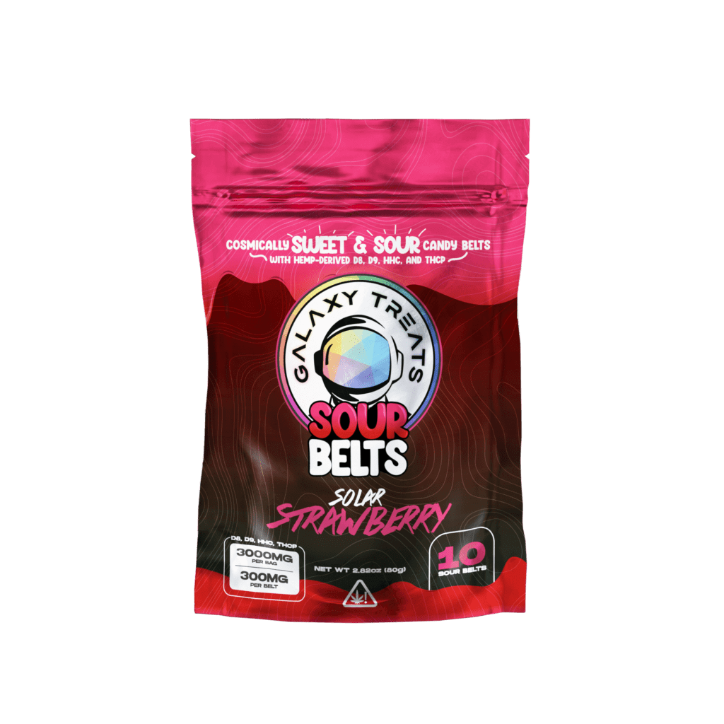 Solar-Strawberry-1024x1024-1.png SOLAR STRAWBERRY 3000MG D8 D9 HHC THCP SOUR BELTS (10-CT)| Galaxy Treats - Image 1