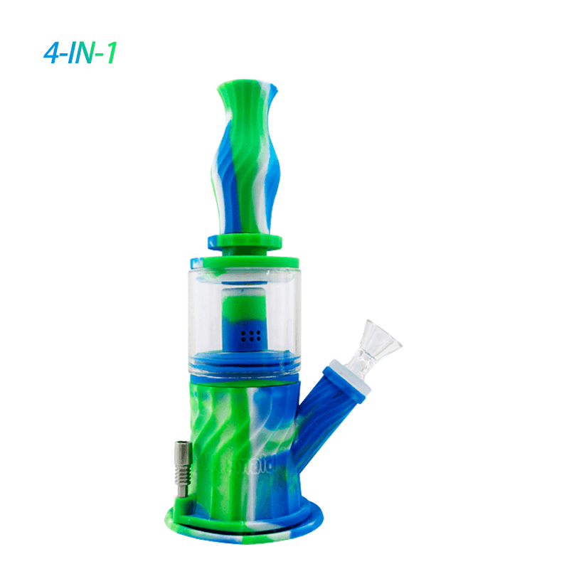 Waxmaid4-IN-1cheapglasswaterpipeswithpercolator_2048x_f4b72252-5efe-422e-855b-459bdc1d4175.png Waxmaid 9.3 Inch 4-IN-1 Silicone Glass Double Percolator Water Pipe - Image 1