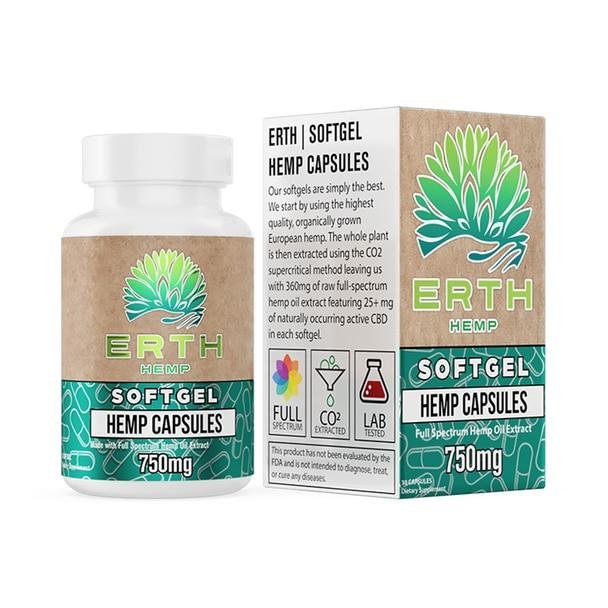capsules_sh_700x__95508__60870.1562258856.jpg ERTH - CBD Soft Gels - Raw Oil - 750mg - Image 1