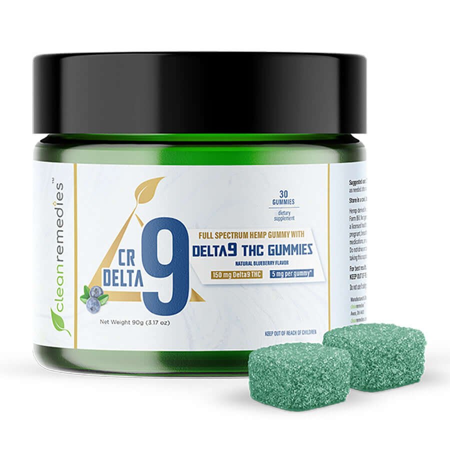 delta9_with_gummies_1800x1800_1b7133ea-e794-4728-9413-c6cf6f6280a1.jpg Clean Remedies | Delta 9 THC Gummies 150mg or 300mg - Image 1