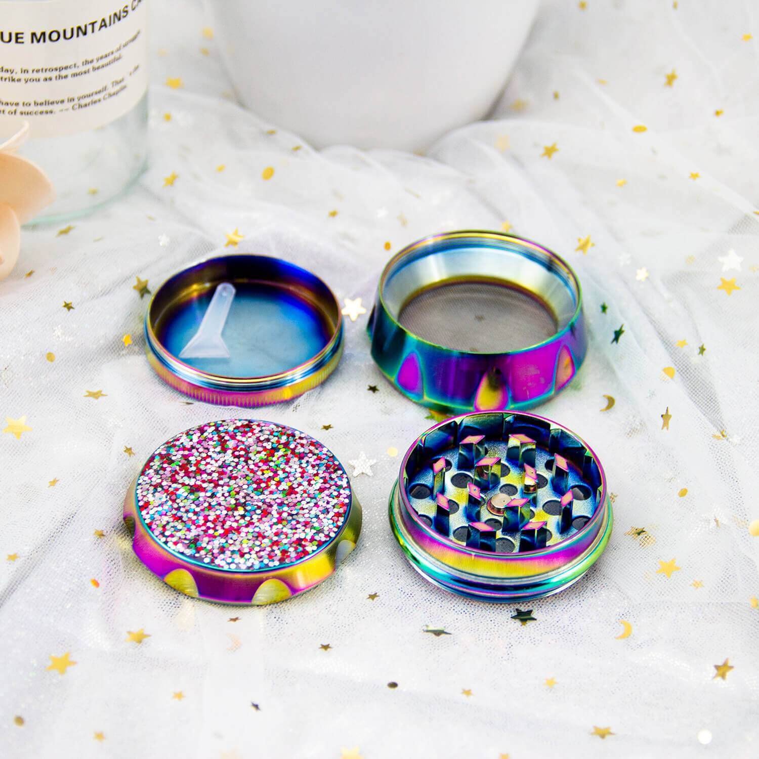 herb_grinders_4480x_8849ab8e-9c2e-4ab5-8c08-c62f7a011bea.jpg Glitter Grinder 4 Piece - Image 1